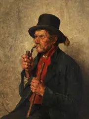 Hugo Kauffmann, Alter Bauer mit Pfeife, 1886, Oil on panel