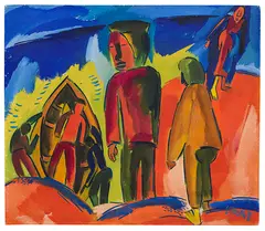Karl Schmidt-Rottluff, Fischer auf der Düne, 1921, Oil on canvas