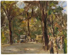 Allee mit Spaziergängern und Automobilen by Max Liebermann, 1924, Oil on canvas, sold Dec 2024