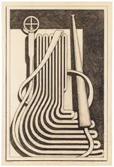 Konrad Klapheck, Lamento, 1986, Charcoal on transparent paper