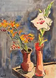 Karl Schmidt-Rottluff, Gladiole und Montbretien in Vasen