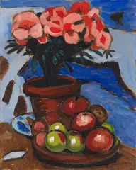 Gabriele Münter, Blumen und Früchtestilleben, Ca. 1940/50, Oil on cardboard