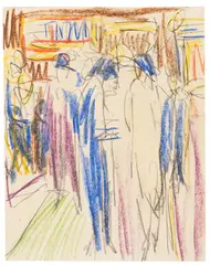 Ernst Ludwig Kirchner, Straßenszene (Berlin), Um 1914, Color chalksColored chalk and pencil