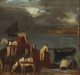 Seán Keating, LOADING AND UNLOADING TURF BOATS, CONNEMARA, c.1940s