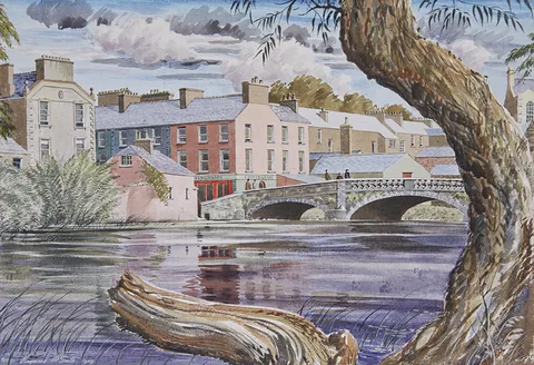 Raymond McGrath, THE BRIDGE AT BOYLE, CO. ROSCOMMON, 1949, watercolour on canvas laid on board