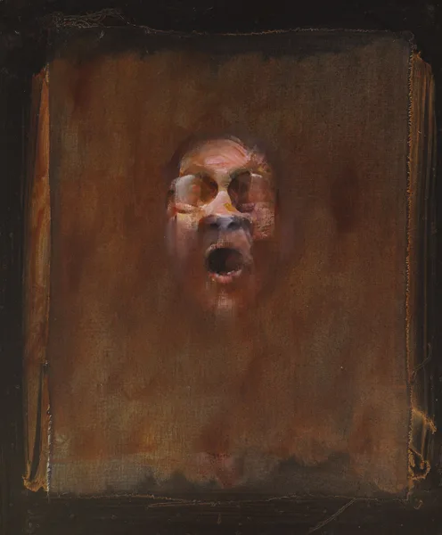 HEAD (WITH SPECTACLES) by Louis le Brocquy, 1971, oil on canvas laid on board, offered Sep 2014
