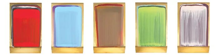 FIVE PART COLOUR COLLECTION by Ciarán Lennon, acrylic/brass panels; (quintych), sold Sep 2014