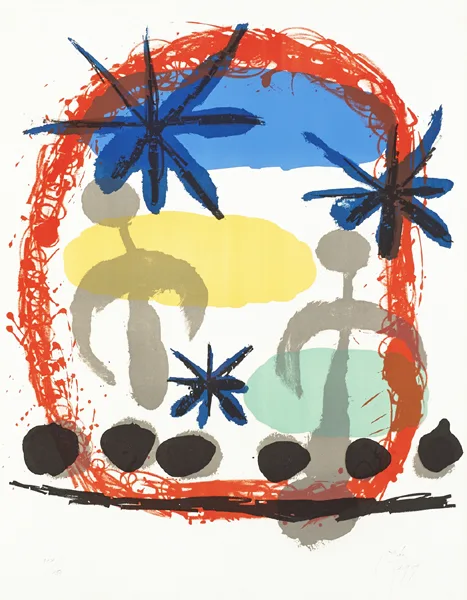 AFFICHE DE L'EXPOSITION CONSTELLATIONS by Joan Miró, 1959, lithograph in colour on cream wove Arches paper; (no. 114 from and edition of 150), sold Sep 2014