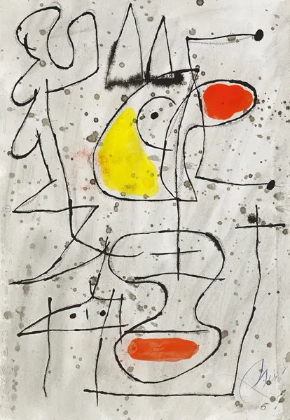 Joan Miró, LE COURTISAN GROTESQUE (NO. 6), 1965, watercolour, gouache, India ink, gray wash, pastel and pencil on paper