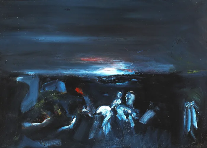 NIGHT EVENT by Noel Sheridan, 2002, oil on metal panel, sold Sep 2014