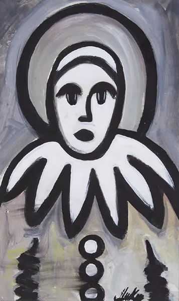 CLOWN 17 by Markey Robinson, gouache on board, sold Sep 2014