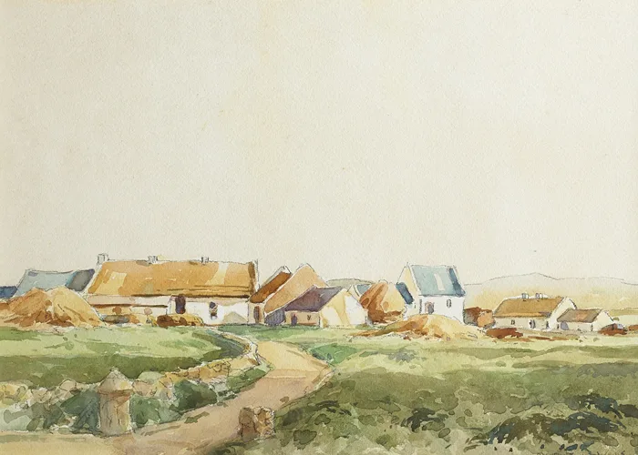 A COUNTY DOWN FARM, MINERSTOWN by Maurice Canning Wilks, watercolour and pencil, sold Sep 2014