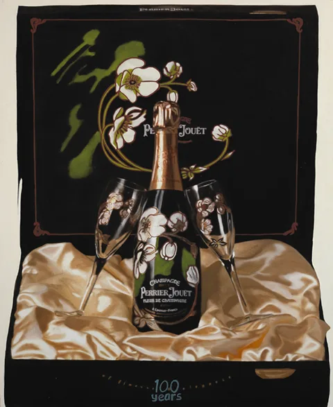 Steve Alan Kaufman, STILL LIFE WITH CHAMPAGNE BOTTLE, oil on canvas