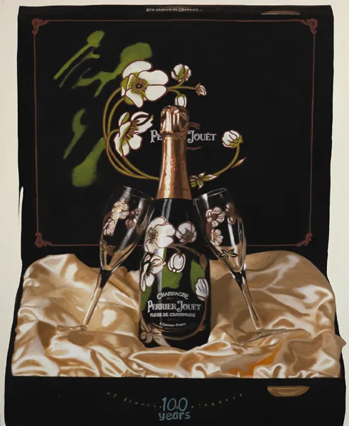 Steve Alan Kaufman, STILL LIFE WITH CHAMPAGNE BOTTLE, oil on canvas