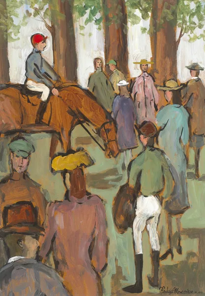 BEFORE THE RACE by Gladys Maccabe, oil on board, sold May 2013