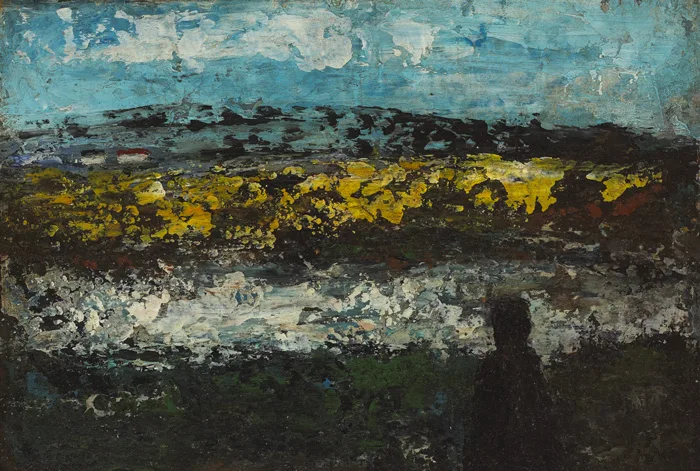 FIGURE IN A LANDSCAPE by Daniel O'Neill, oil on board, offered May 2013
