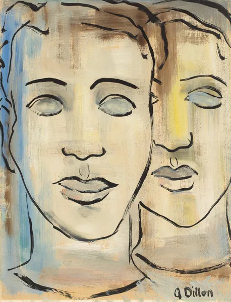 Gerard Dillon, FACES, gouache on card