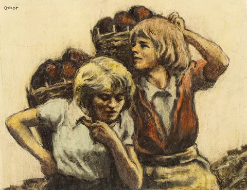 William Conor, BRINGING IN THE TURF, crayon and pastel on paper