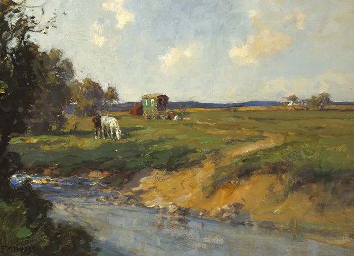 GYPSY CARAVAN by Frank McKelvey, oil on board, sold May 2013