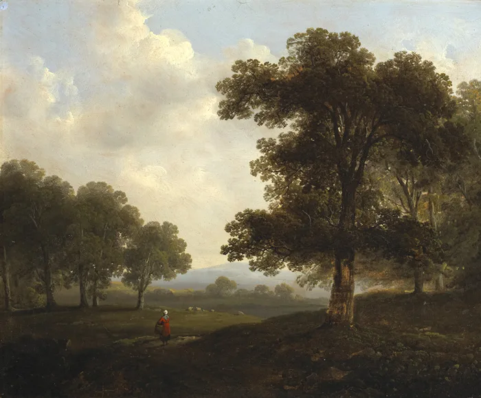 FIGURE ON A PATH, COUNTY WICKLOW by James Arthur O'Connor, oil on board, sold May 2013