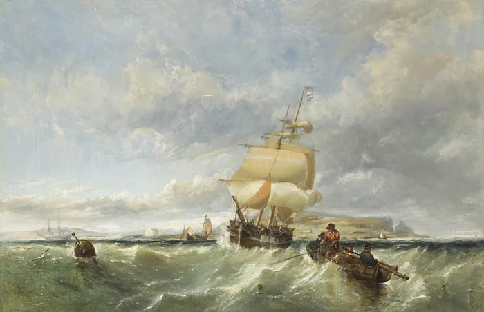 SAILING SHIP APPROACHING HOWTH HARBOUR WITH IRELAND'S EYE IN THE BACKGROUND by Edwin Hayes, 1850, oil on canvas, sold May 2013