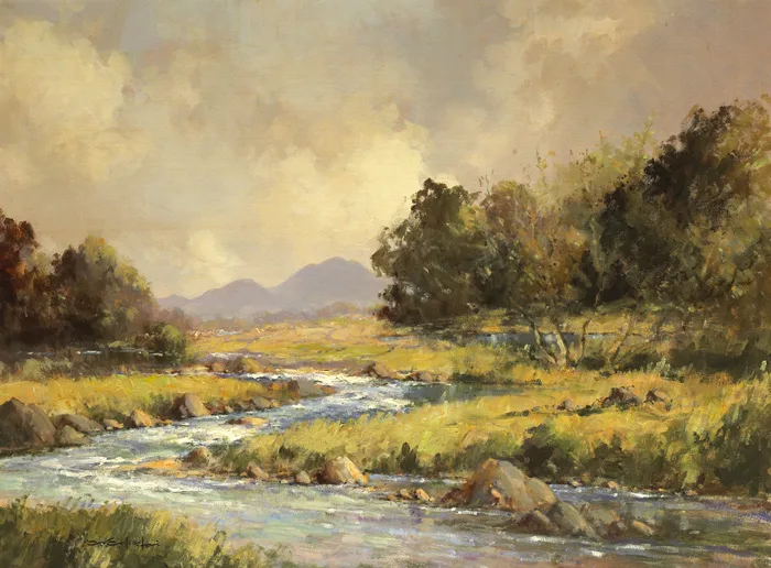 RIVER LANDSCAPE by George K. Gillespie, oil on canvas, offered May 2013