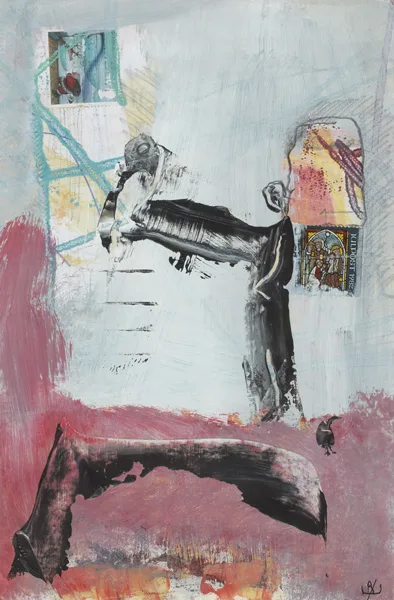 BIRD MAN by John Kingerlee, mixed media with collage on paper, offered May 2013