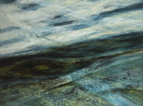 BOW RIVER, BANFF, ALBERTA [CANADA] by Gwen O'Dowd, 1990, encaustic on canvas, sold May 2013