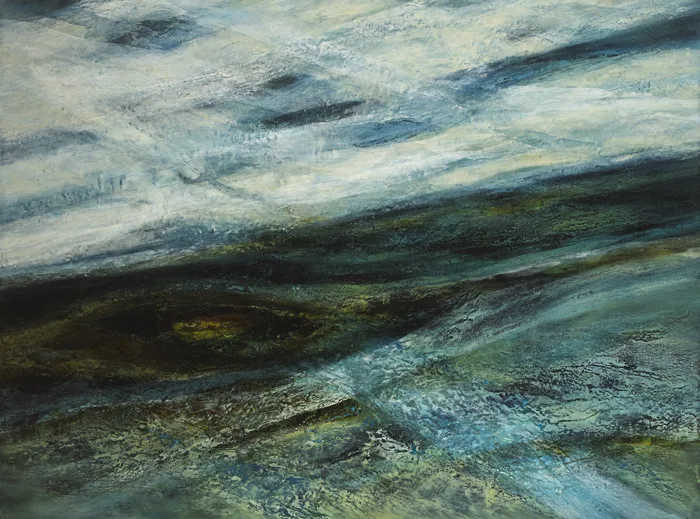 BOW RIVER, BANFF, ALBERTA [CANADA] by Gwen O'Dowd, 1990, encaustic on canvas, sold May 2013