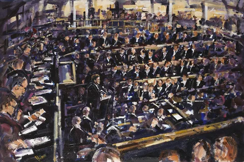 Michael Hanrahan, JOHN F. KENNEDY SPEAKING IN LEINSTER HOUSE, DUBLIN, JUNE 1963, acrylic on canvas