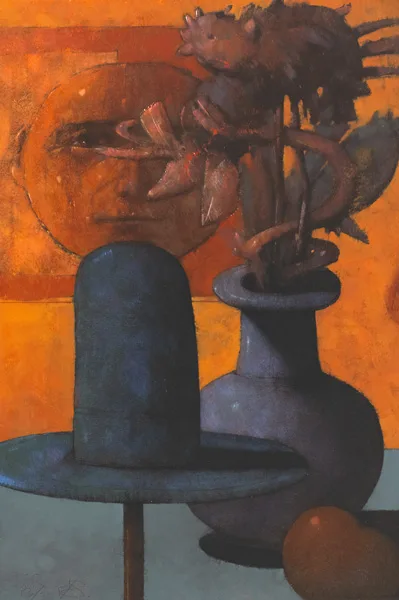 STILL LIFE WITH HAT by John Boyd, oil on board, sold May 2013