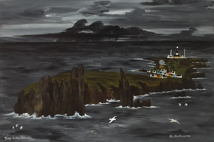 TORY IN THE ATLANTIC, COUNTY DONEGAL by Patsy Dan Rodgers, oil on canvas, sold May 2013