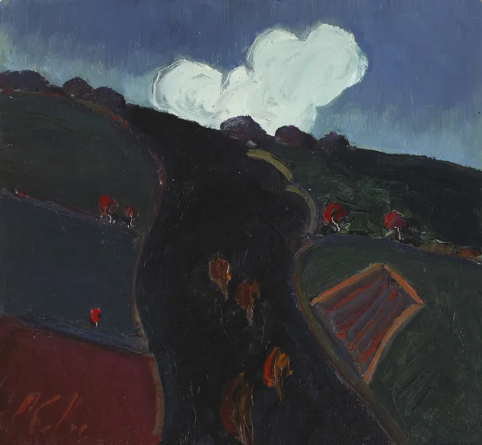 HILL THROUGH A LANDSCAPE by Peter Collis, oil on board, offered May 2013