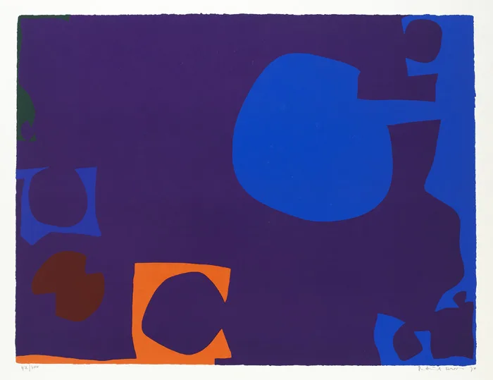 BLUE AND DEEP VIOLET WITH ORANGE, BROWN AND GREEN by Patrick Heron, 1970, silkscreen; (no. 42 from an edition of 100), sold Oct 2012
