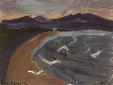 CLIFFS, ST. IVES and SEAGULLS WITH MOUNTAINS BEYOND, ST. IVES, 1967 (A PAIR) by Tony O'Malley, gouache with oil on paper; (2), sold Oct 2012