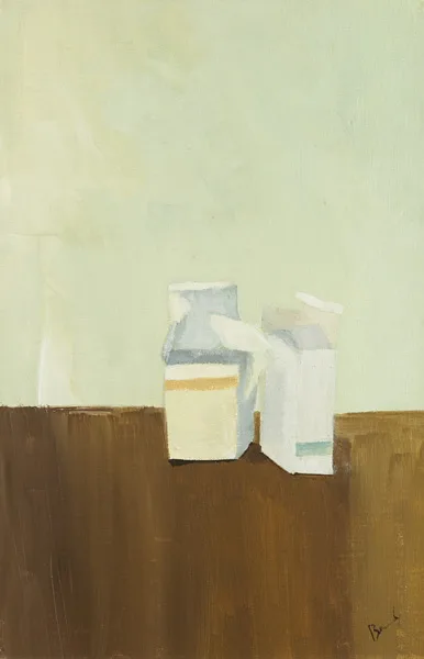 EYE DROP BOXES by Charles Brady, 1987, oil on linen laid on board, sold Oct 2012