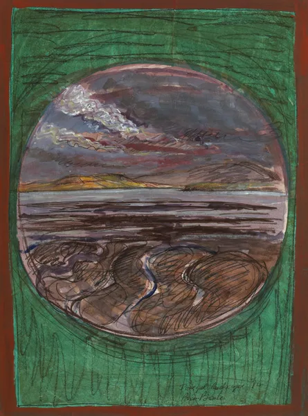 DONEGAL LANDSCAPE [GREEN] by Brian Bourke, 1974, gouache with mixed media on card, offered Oct 2012