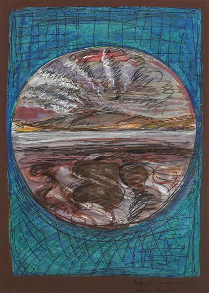 DONEGAL LANDSCAPE [BLUE] by Brian Bourke, 1974, gouache with mixed media on card, offered Oct 2012