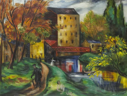 Norah McGuinness, AUTUMN PROMENADE, 1948 [DARTRY, DUBLIN], oil on board