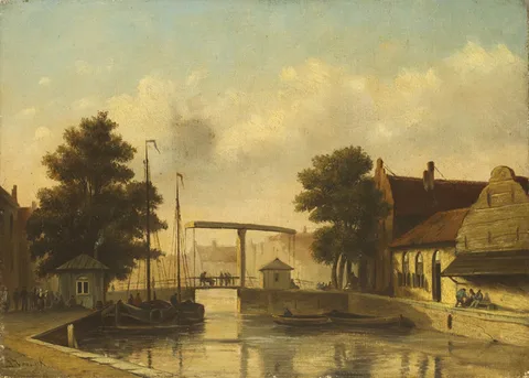 DUTCH CANAL SCENE by Adrianus Jacobus Vrolyk, oil on canvas, sold Oct 2012