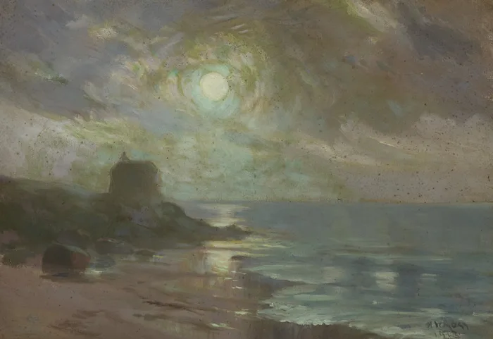 MOONLIGHT, PORTMARNOCK by Henry William Moss, 1913, oil on canvas, offered Oct 2012