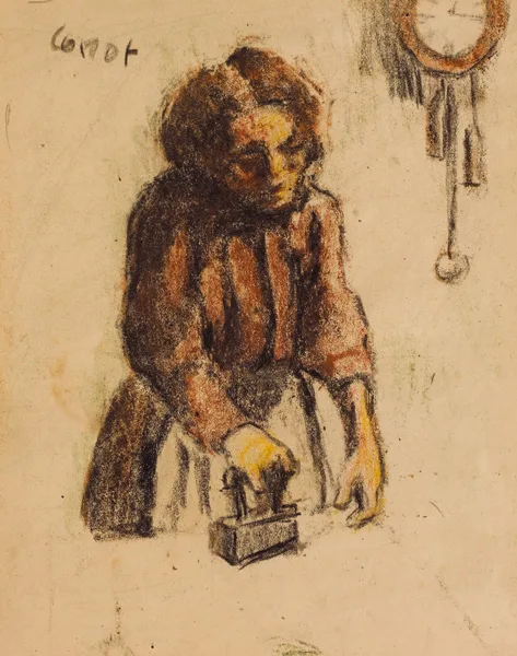 WOMAN IRONING by William Conor, crayon on paper, sold Oct 2012