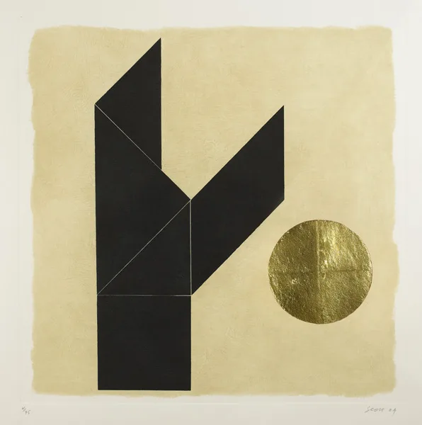 TANGRAM II by Patrick Scott, 2004, carborundum with gold leaf; (no. 61 from an edition of 75), sold Oct 2012