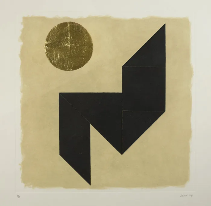 TANGRAM I by Patrick Scott, 2004, carborundum with gold leaf; (no. 61 from an edition of 75), sold Oct 2012