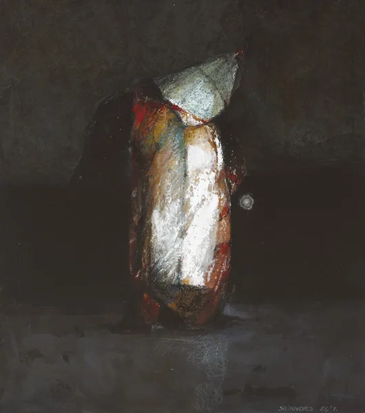 CIRCUS FIGURE I by John Shinnors, 1986, oil with mixed media on card, sold Oct 2012