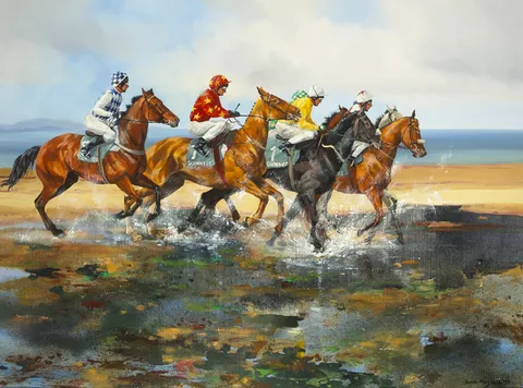 LAYTOWN RACES, PERIOD GOLD by Susan Mary Webb, 1999, oil on canvas, offered Oct 2012