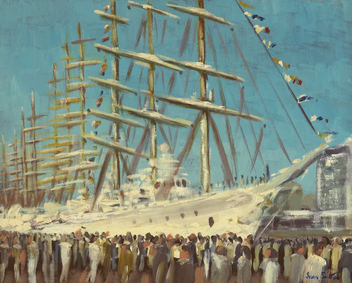 TALL SHIPS, DUBLIN PORT by Ivan Sutton, 1998, oil on canvas board, offered Oct 2012