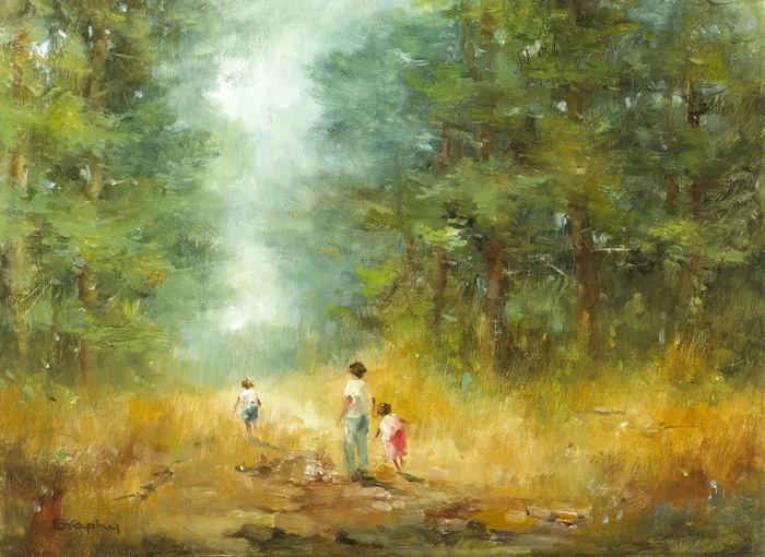 THE FOREST PATH by Elizabeth Brophy, oil on board, offered Oct 2012