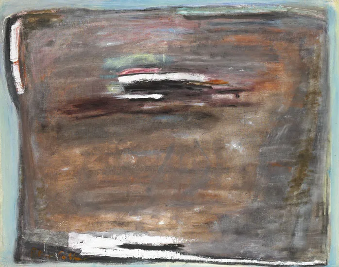 WATER ON A PLOUGHED FIELD by Patrick Collins, c.1976, oil on canvas, offered May 2012