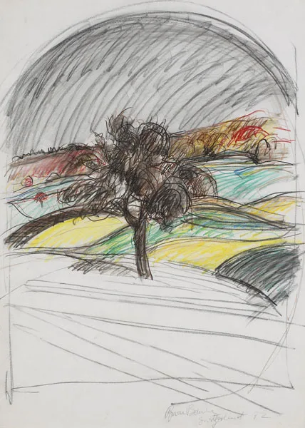 SWITZERLAND by Brian Bourke, 1972, coloured pencil on paper, offered May 2012